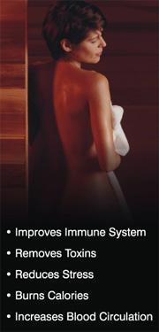 A sauna improves immune system, removes toxins, reduces stress, burns calories, and increastes blood circulation.
